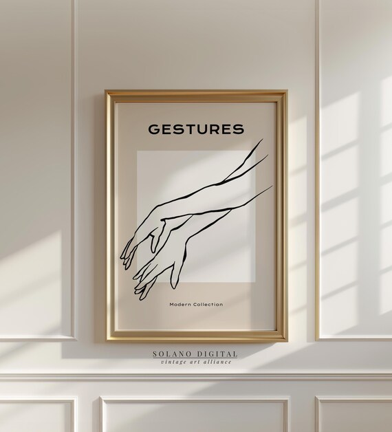 Minimalist Hand Line Drawing Print Modern Wall Art Neutral Gesture Poster Boho For Bedroom Or Gallery