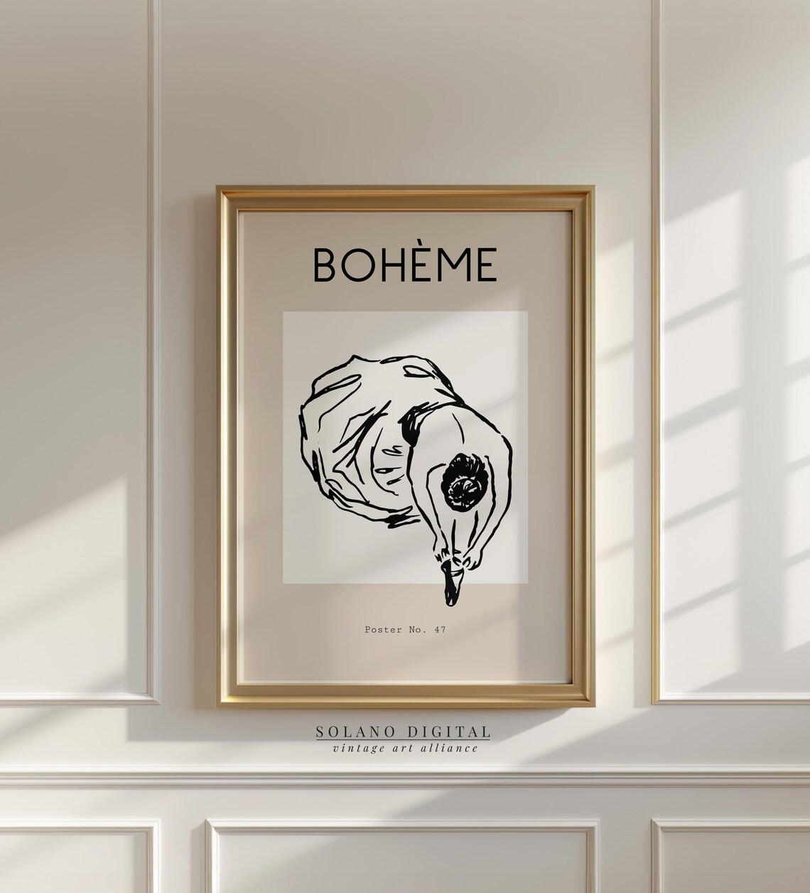 Elegant Boheme Ballerina Overhead Ink Line Drawing French Poster