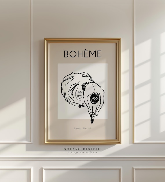 Elegant Boheme Ballerina Overhead Ink Line Drawing French Poster
