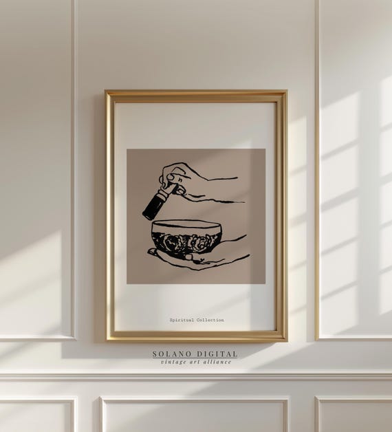 Spiritual Wall Art Print Singing Bowl Line Drawing Zen Healing Mindfulness Decor Minimalist Poster