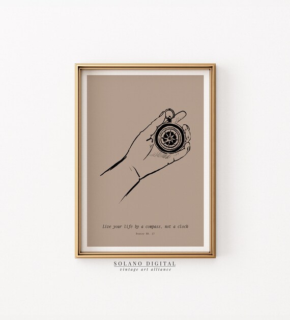 Compass Not a Clock Quote Hand Line Art Motivational Wall Poster
