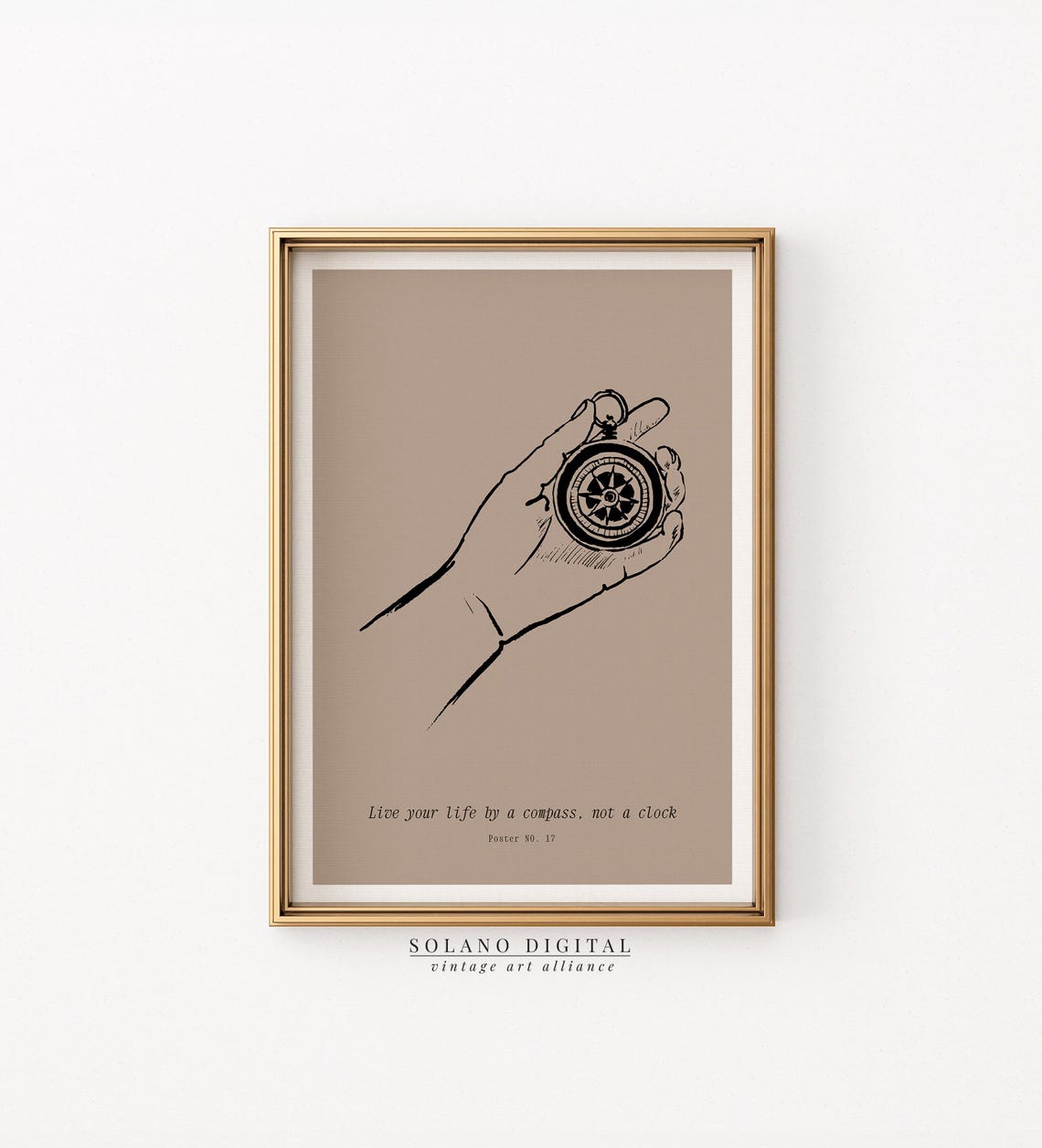 Compass Not a Clock Quote Hand Line Art Motivational Wall Poster