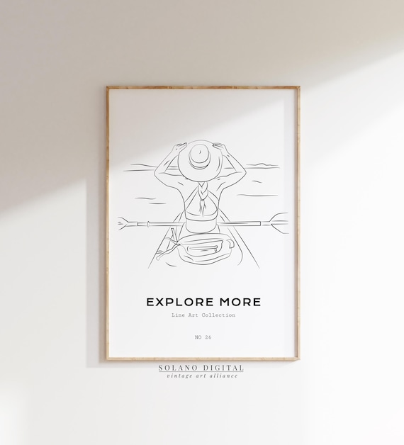 Explore More No 26 Kayak Adventure Paddle Woman Line Art Poster