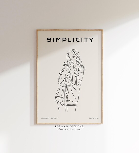 Simplicity Art Minimalist Line Drawing Of Woman Modern Wall Black And Beige Calm Interior Poster Print