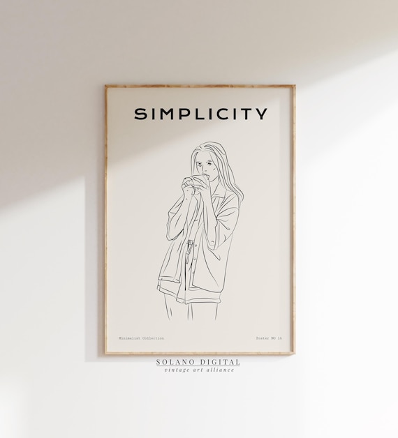 Simplicity Woman With Coffee Cup Minimalist Modern Line Art Poster