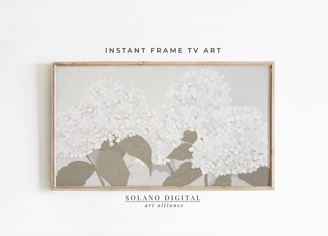 White Hydrangea Blossoms Botanical Painting Neutral Floral Poster