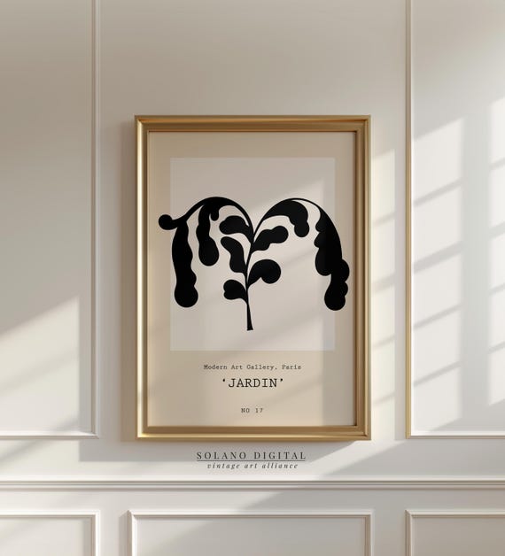 French Vintage Poster Jardin Matisse Style Botanical Print Minimalist Neutral Wall Art Mid Century Modern Decor