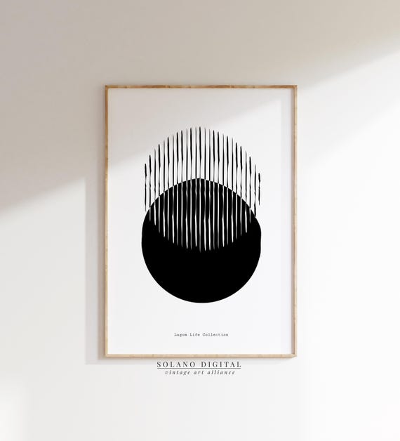 Black And White Abstract Circle Print Minimalist Lagom Wall Art Modern Nordic Neutral Decor Poster