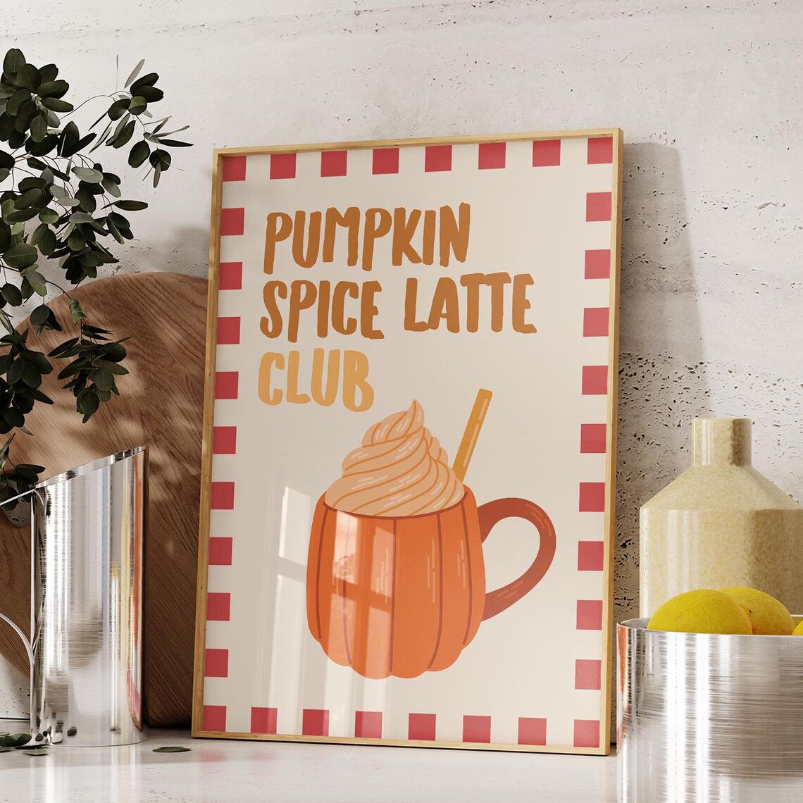 Pumpkin Spice Latte Print, Cute Fall Coffee Bar Decor