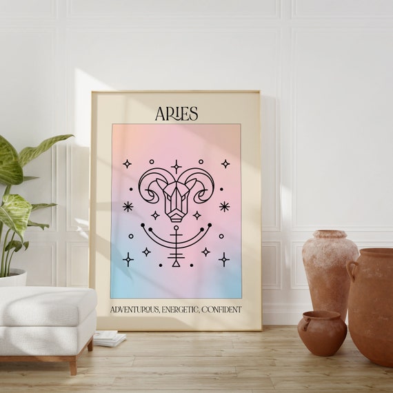 Retro Aries Print Gradient Wall Art Zodiac Art Print Pastel Aura Print Horoscope Art Aries Wall Art Pastel Ombre Poster