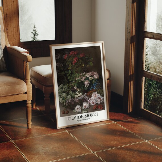 Claude Monet Spring Flowers 1864 Dark Floral Still Life Painting Poster