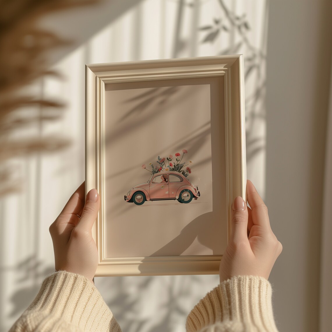 Pink Beetle With Flowers Minimalist Retro Car Girls Room Poster - Image 2