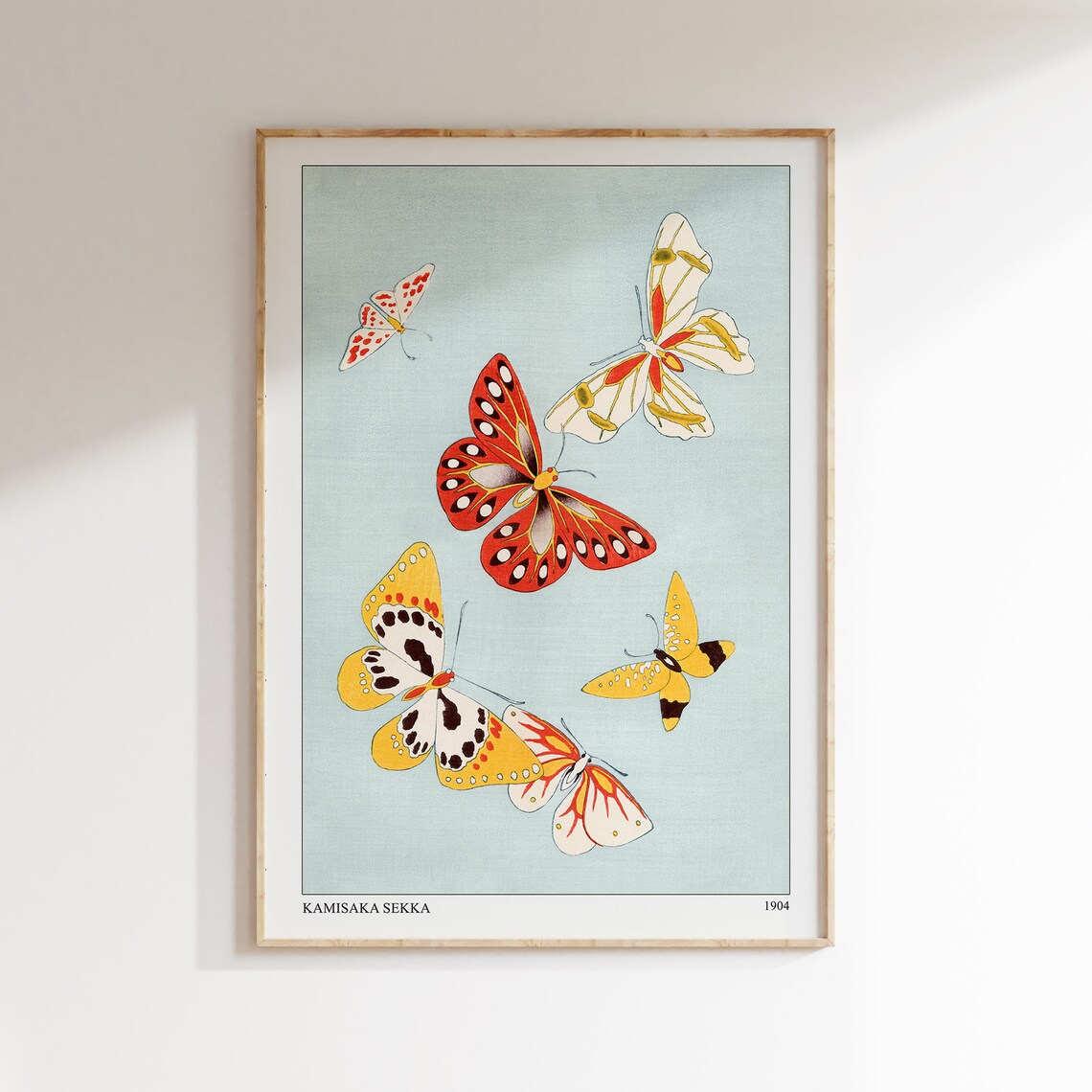 Kamisaka Sekka 1904 Japanese Butterfly Woodblock Style Art Poster - Image 2