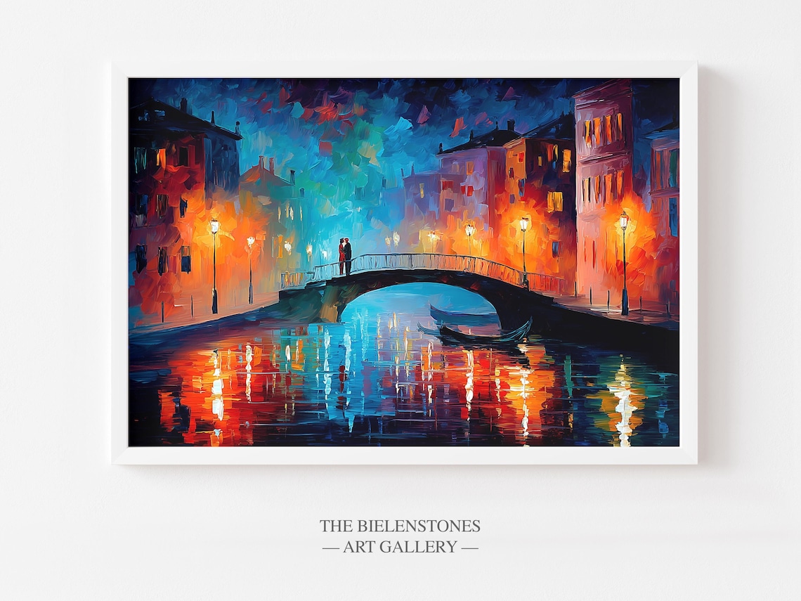 Romantic Venice Canal Night Gondola Bridge Lovers City Poster