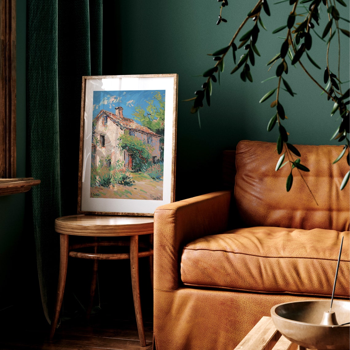 Sunlit Stone Farmhouse Blue Sky Bold Impressionist Cottage Poster - Image 3
