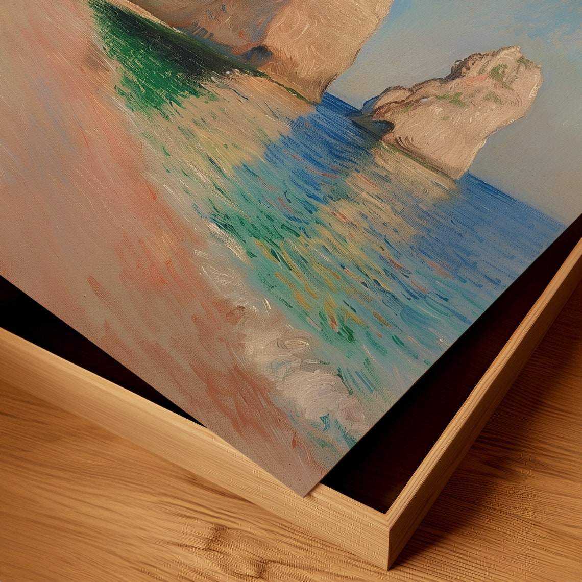 Sea Stack Chalk Cliffs Pink Sand Beach Normandy Coast Poster - Image 3