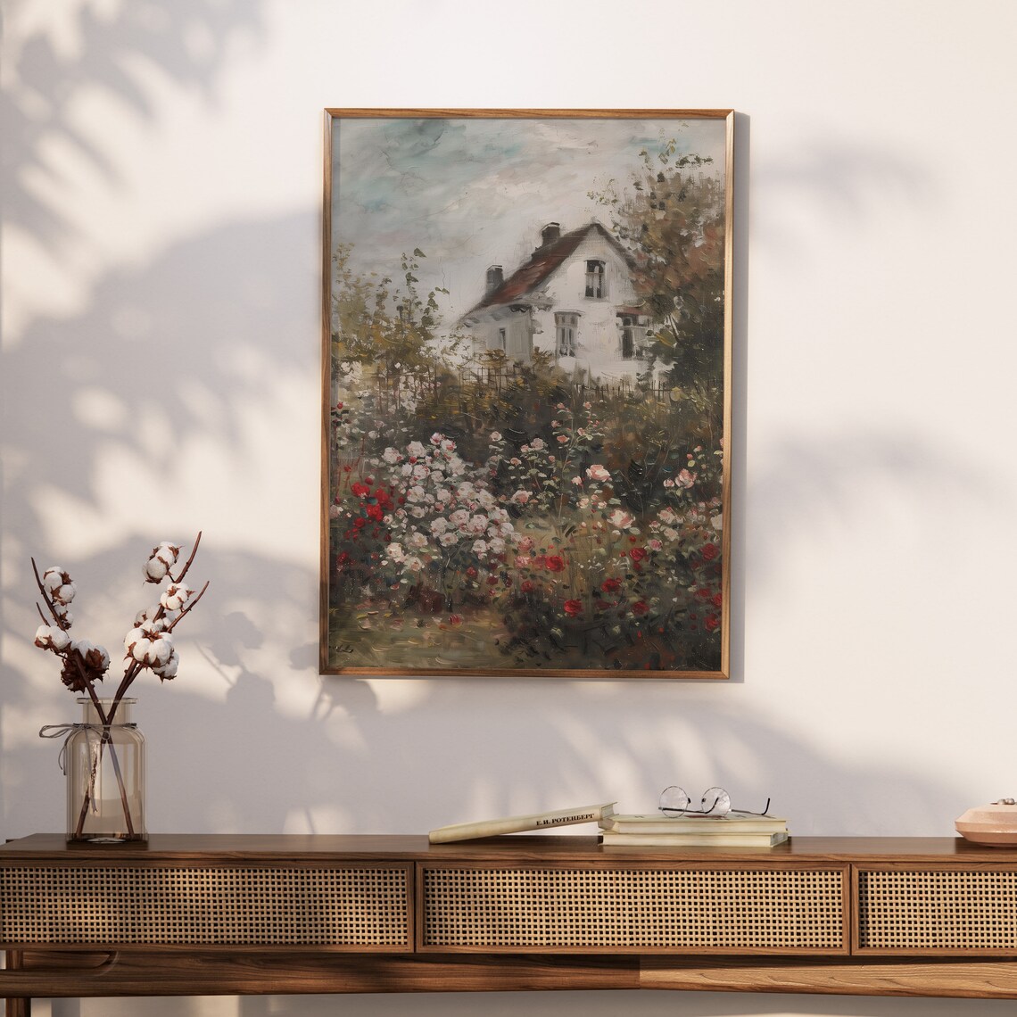 White Cottage Rose Garden Blooming Flowers Country Home Poster - Image 2