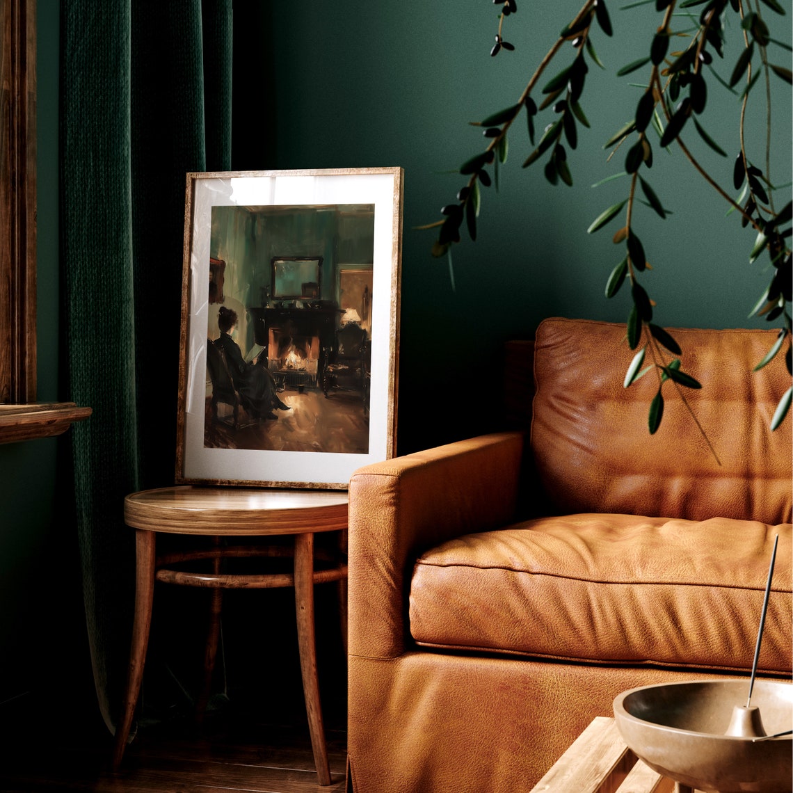 Woman Reading By A Glowing Fireplace In A Vintage Interior Poster - Image 2