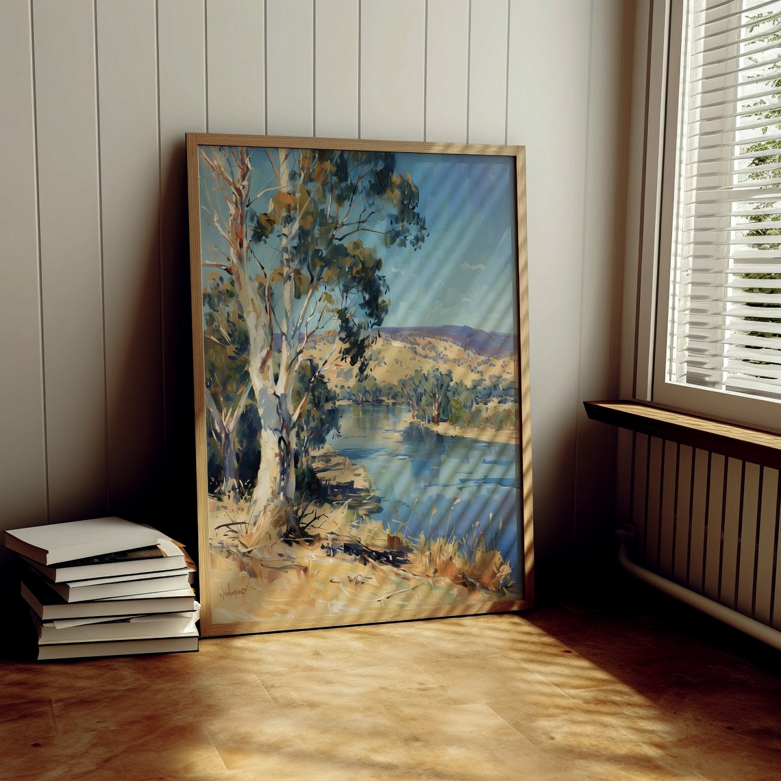 Bright Summer River Bend With Eucalyptus Trees And Hills Poster - Image 2