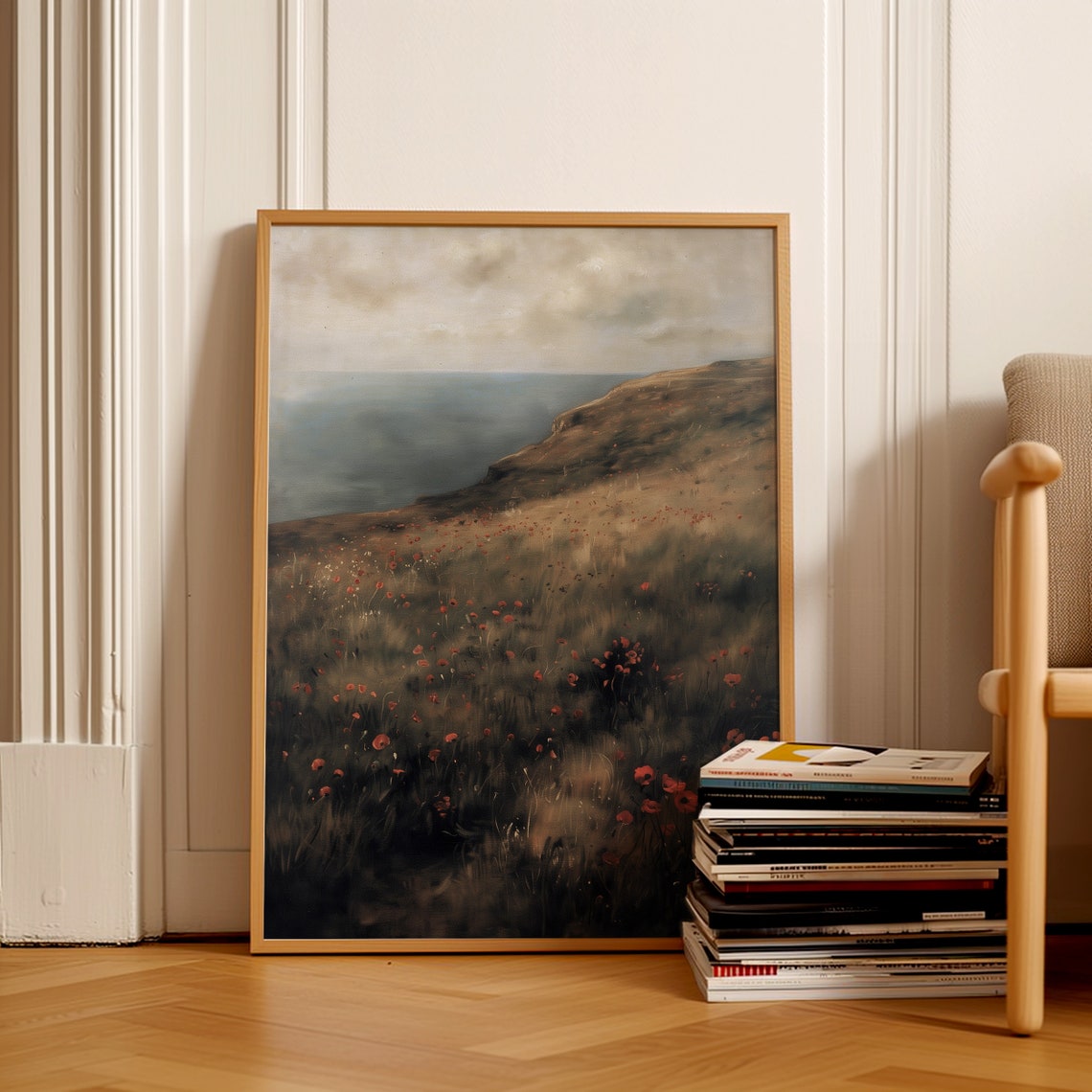 Red Poppies On A Moody Coastal Meadow Overlooking The Sea Poster - Image 2