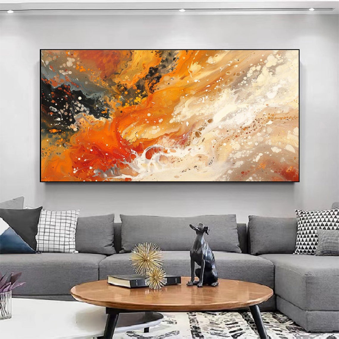 Bold Flowing Orange Abstract Fluid Art Swirls Modern Art Poster - Image 5