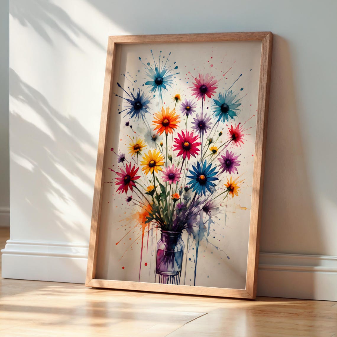 Wildflower Mason Jar Splash Watercolor Colorful Floral Art Poster