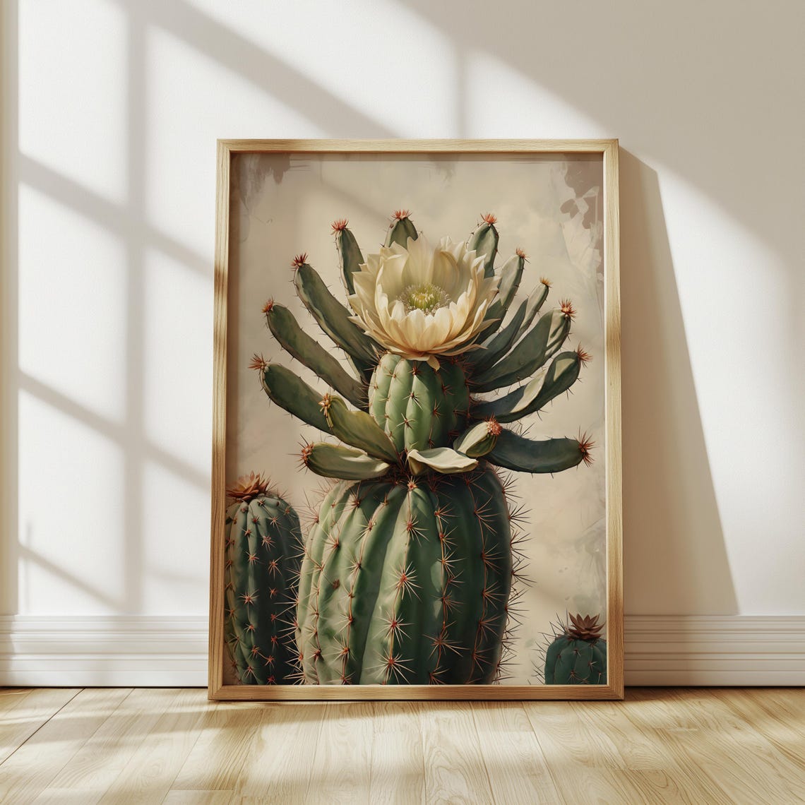 Upright Cactus Wall Art Modern Desert Artwork Boho Decor Mexican Style Plant Poster Rustic Home Botanical