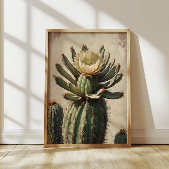 Upright Cactus Wall Art Modern Desert Artwork Boho Decor Mexican Style Plant Poster Rustic Home Botanical