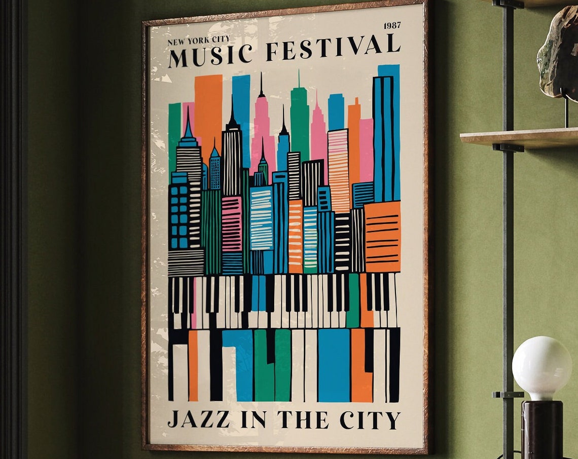 1987 New York City Jazz Festival Poster Retro Music Art Print Nyc Music Print Jazz Lovers Gift Colorful Wall Art Entryway Wall Art