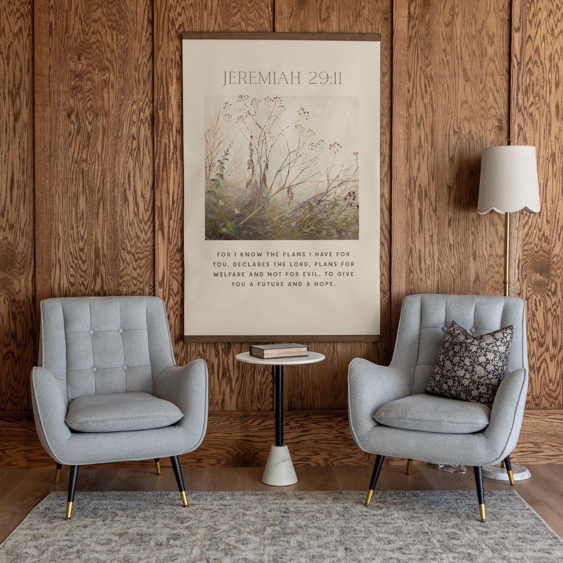 Jeremiah 29:11 Future and Hope Misty Botanical Scripture Poster