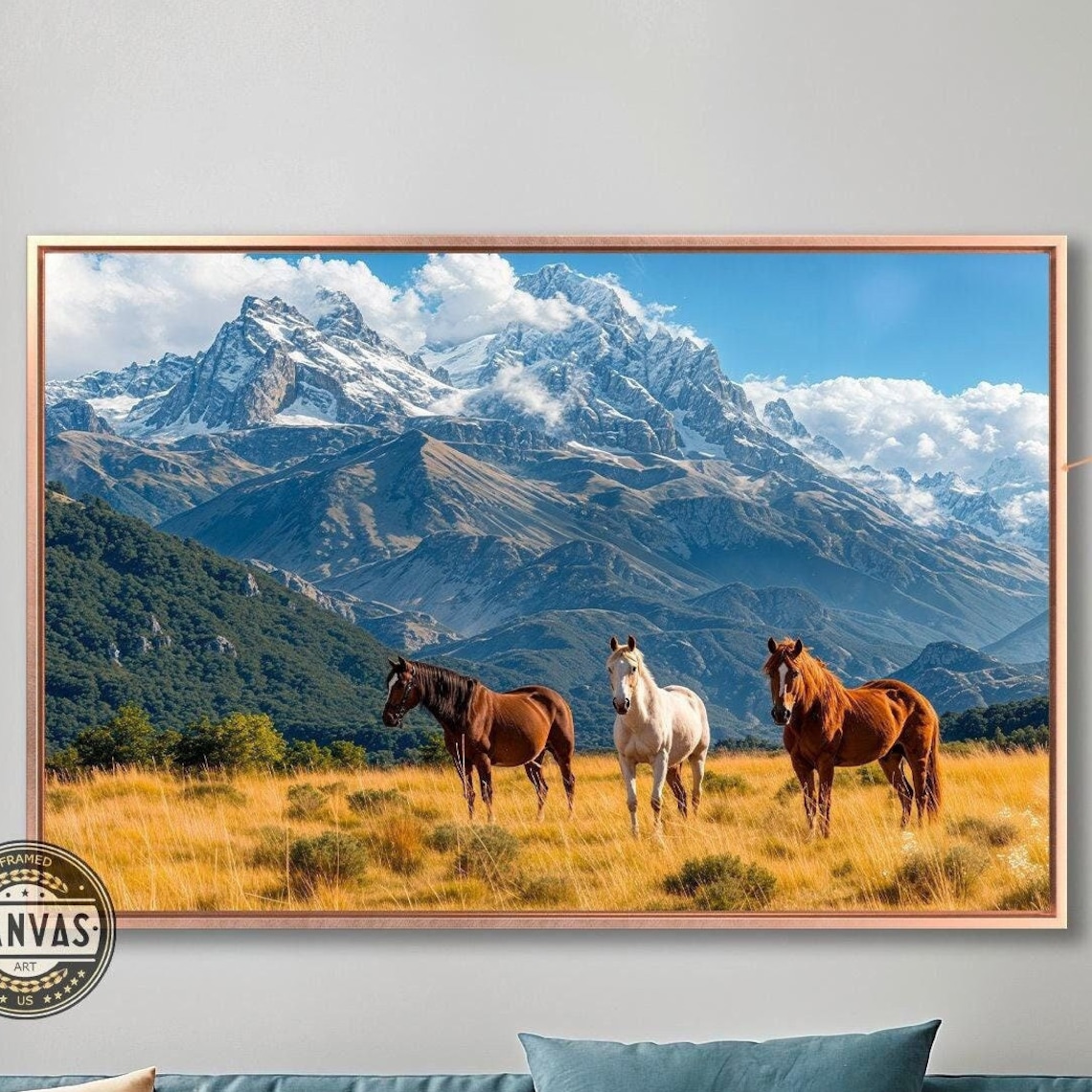 Mountain Landscape with Grazing Horses Art Print