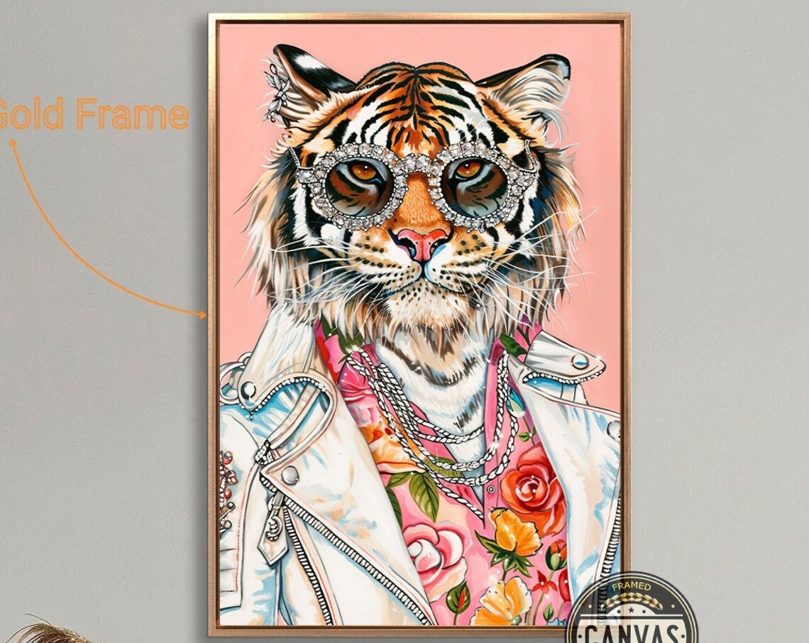 Stylish Tiger in Jacket, Modern Wall Art Print