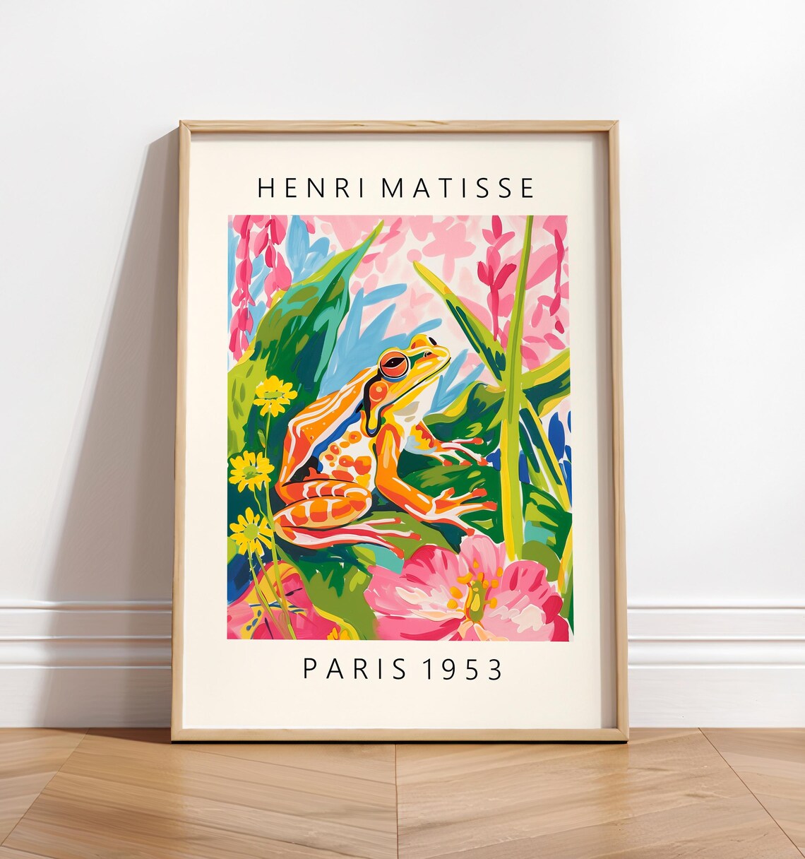 Maximalist Wall Art Frog Poster Pink Tropical Decor Mid Century Modern Print Matisse Art