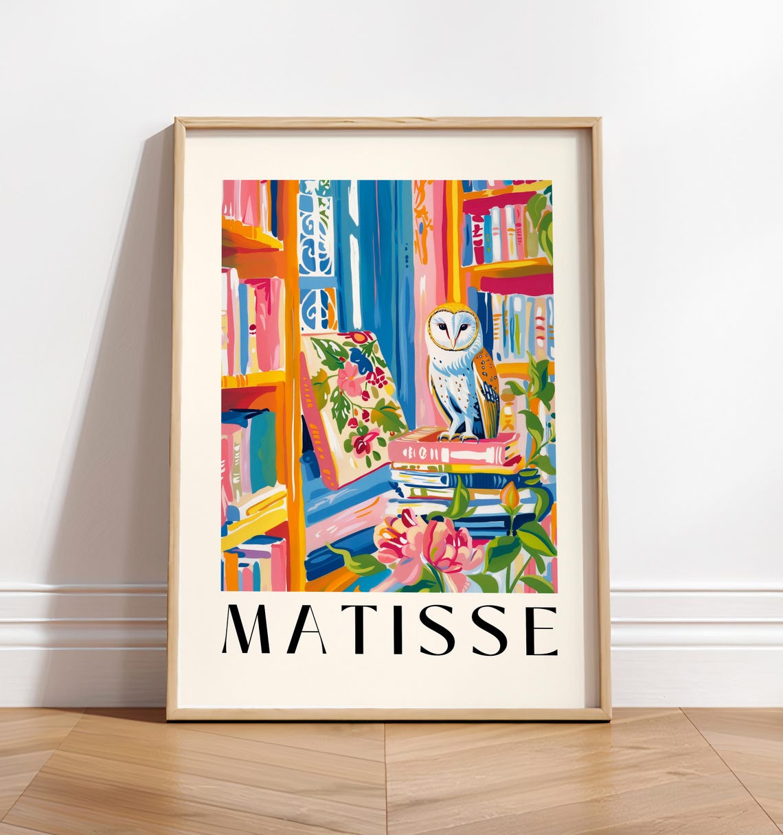 Matisse Style Barn Owl in Library on Books Bookish Decor Poster