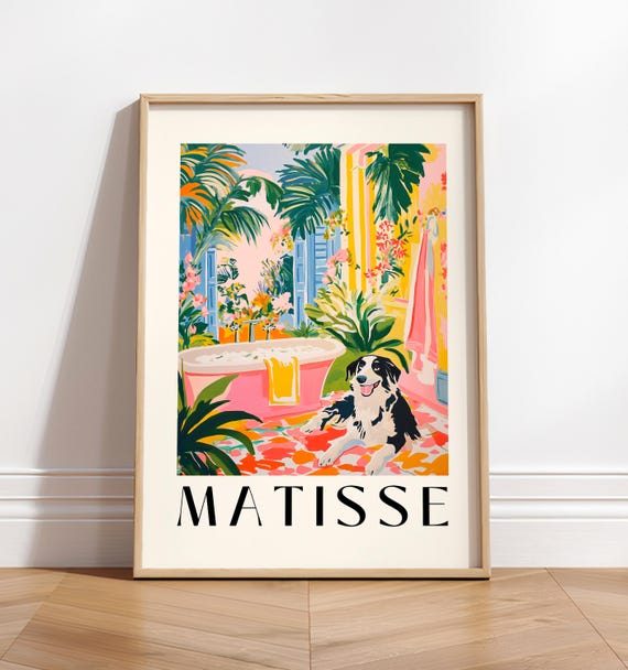 Border Collie Bathroom Art Print, Matisse-Inspired