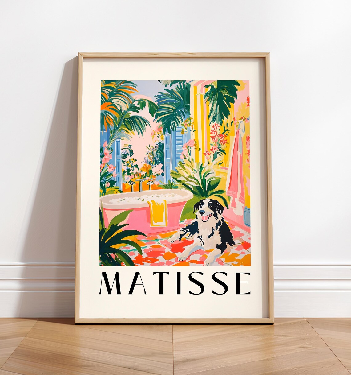 Border Collie Bathroom Art Print, Matisse-Inspired