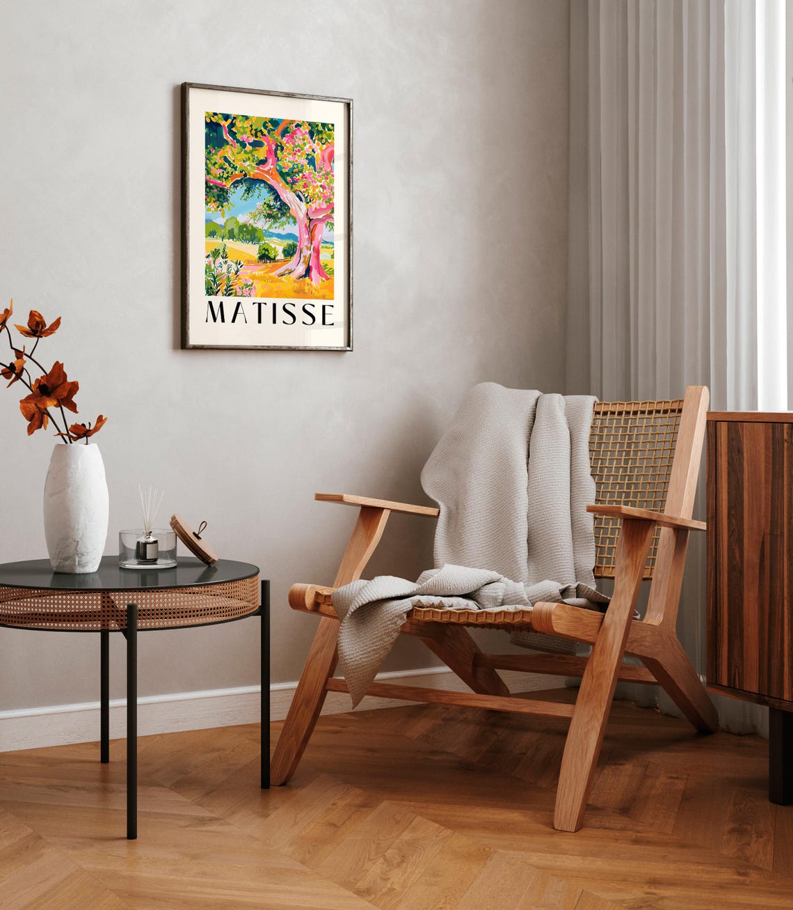 Matisse Style Colorful Blossom Tree Sunny Meadow Landscape Poster - Image 3