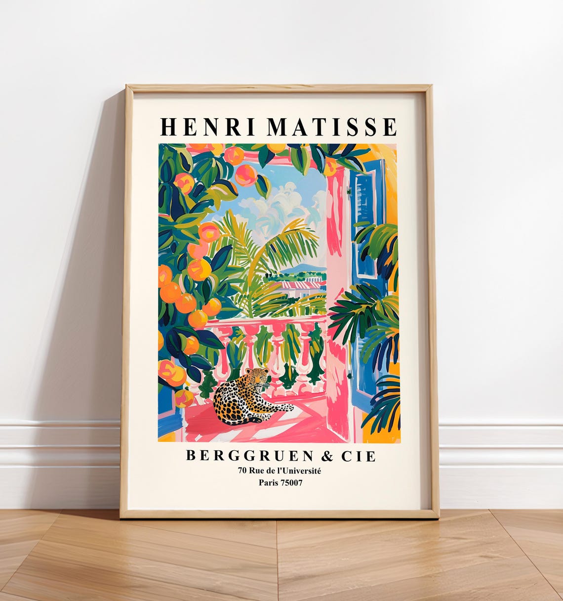 Henri Matisse Style Leopard On Tropical Balcony Pink Fauvist Poster