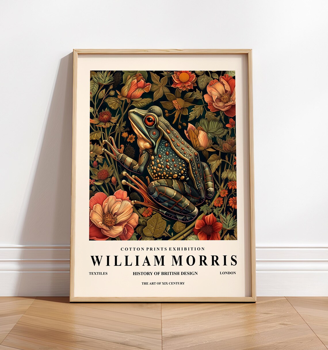 Dark Cottagecore Frog Art Print, William Morris Botanical