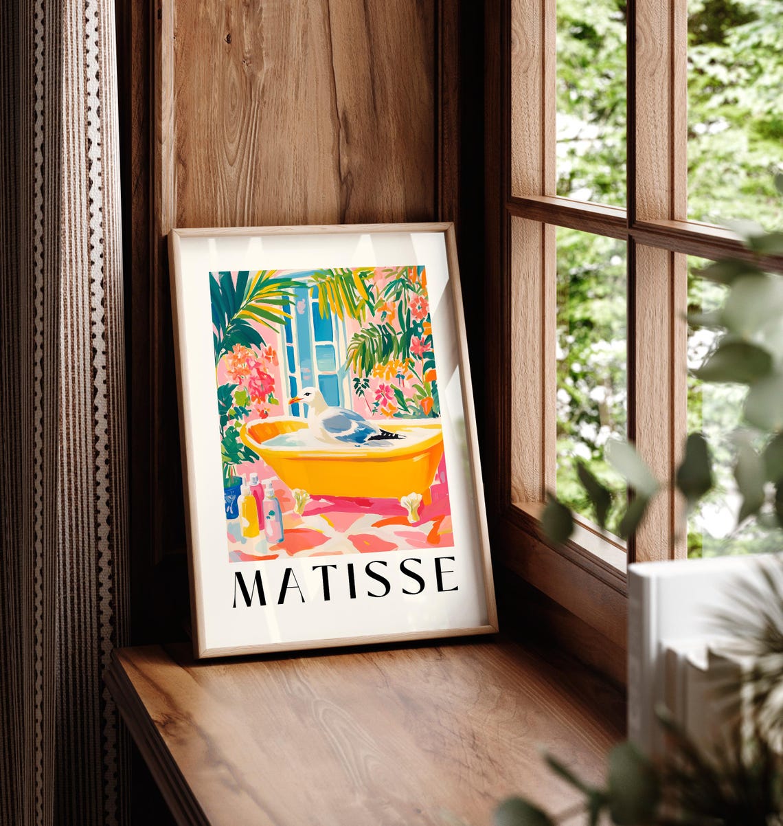 Matisse Style Seagull Bubble Bath Yellow Tropical Floral Poster - Image 5