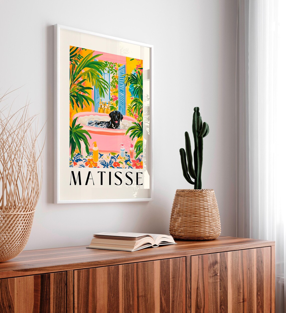 Black Labrador in Bathtub Matisse-Inspired Bathroom Art Print - Image 5