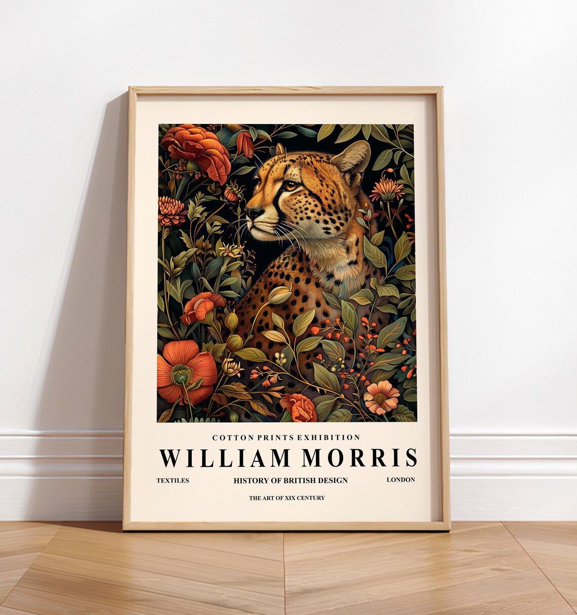 Cheetah Print William Morris Dark Botanical Poster - Image 3