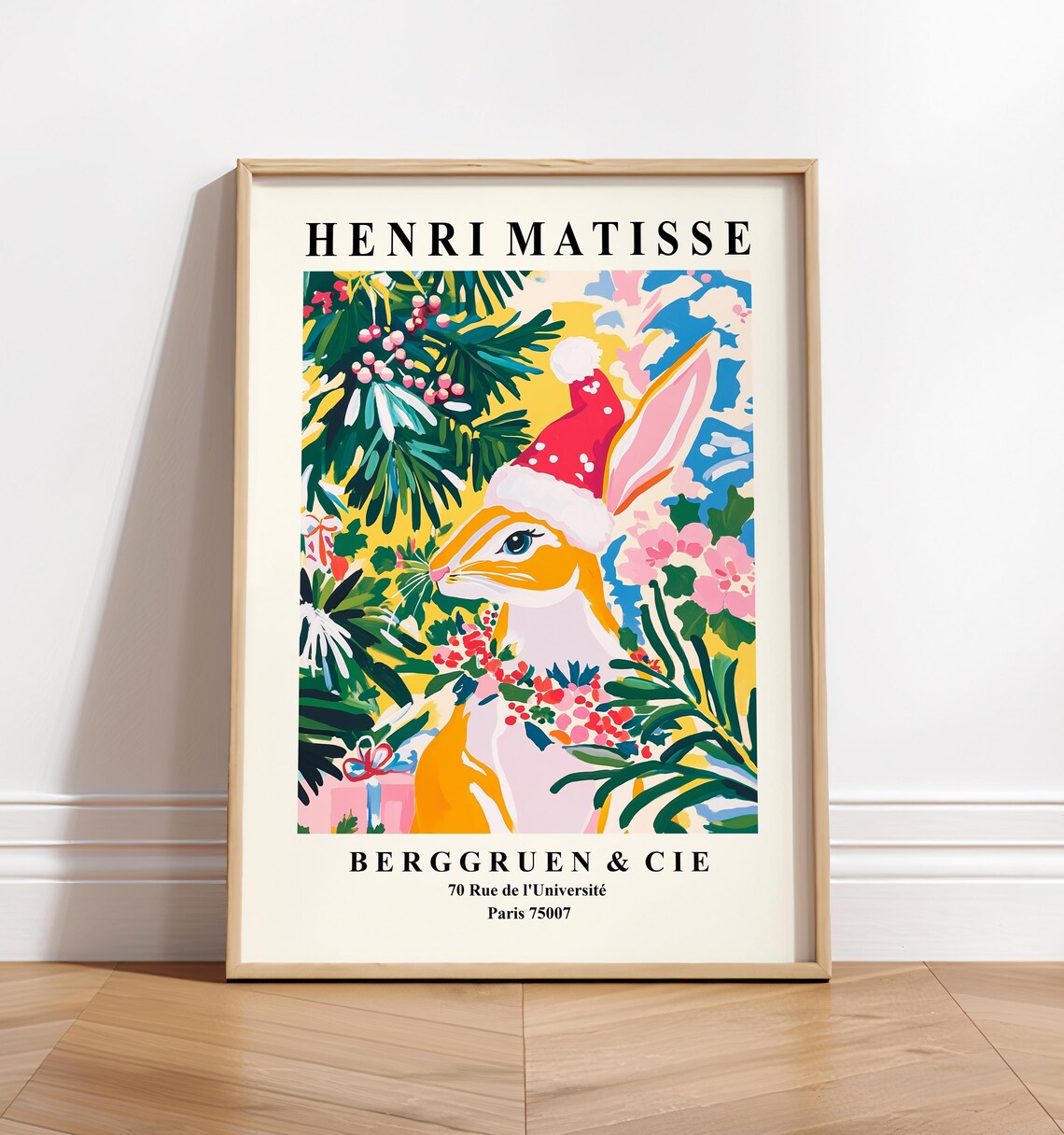 Henri Matisse Style Rabbit With Santa Hat Christmas Fauvist Poster