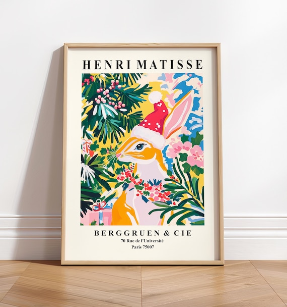 Henri Matisse Style Rabbit With Santa Hat Christmas Fauvist Poster