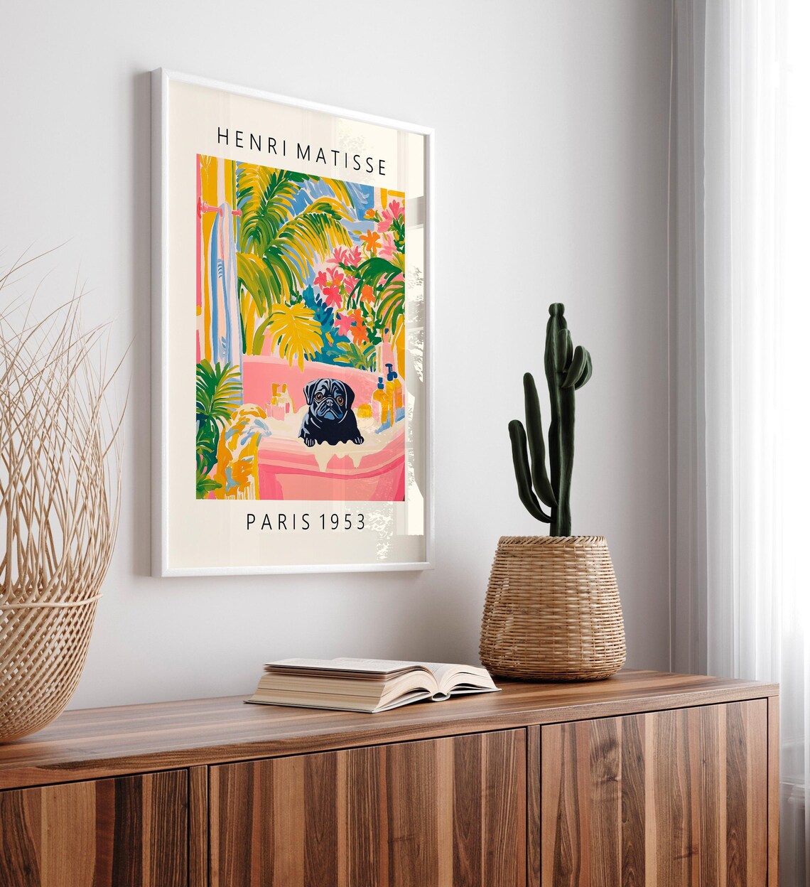 Black Pug In Bathtub Funny Bathroom Art Print - Image 3
