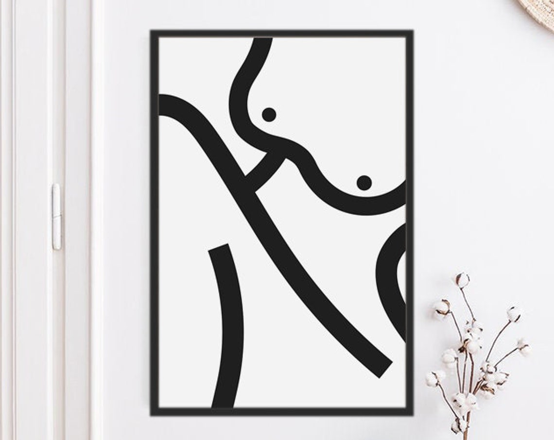 Bold Black Line Abstract Figure Minimalist Monochrome Graphic Poster - Image 2
