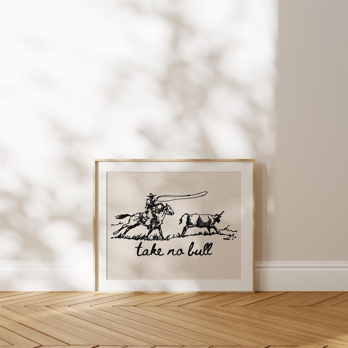 Take No Bull Cowboy Roping Longhorn Horizontal Western Poster - Image 2