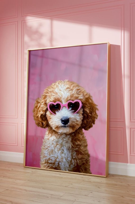 Pink Goldendoodle Print Funky Poster Preppy Art Goldendoodle Dog Cute Pink Decor Dog Print Kids Room Doodle Dog Print