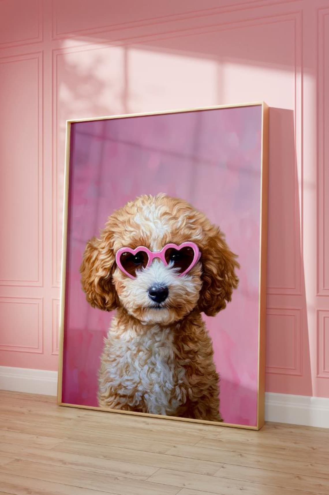 Goldendoodle Puppy in Pink Heart Sunglasses Funny Pet Poster