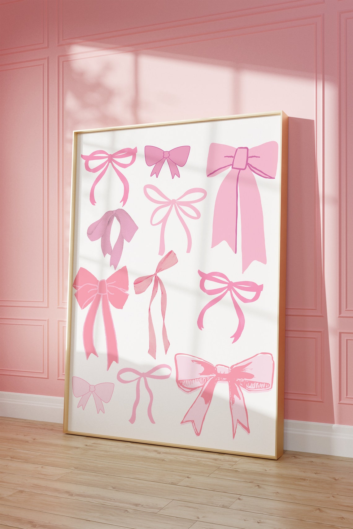Pink Bow Pattern Coquette Hair Ribbon Pink Decor Preppy Aesthetic Balletcore Trendy Romantic Dorm Decor Nursery Art